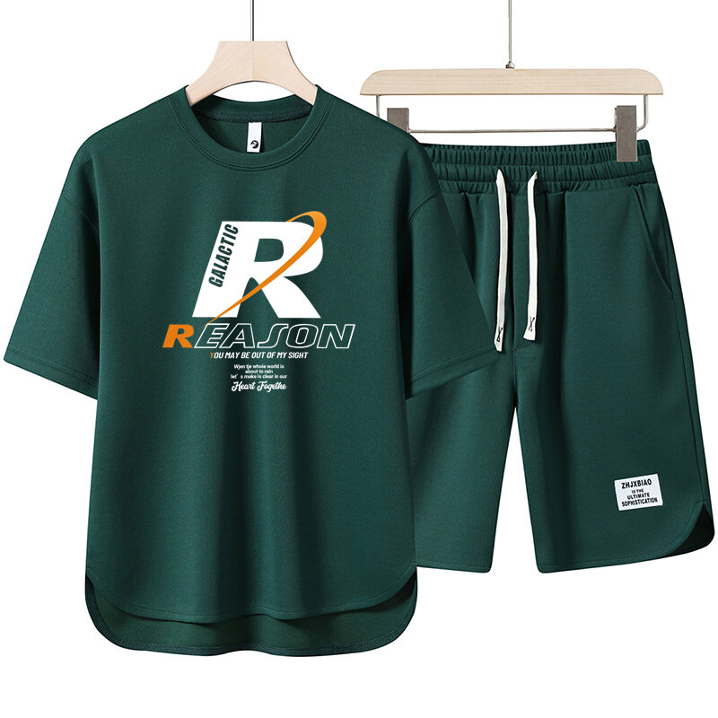 Conjunto de calça curta e camisa com estampa anime masculino, terno esportivo casual, top e shorts Harajuku, rua alta, Japão, verão