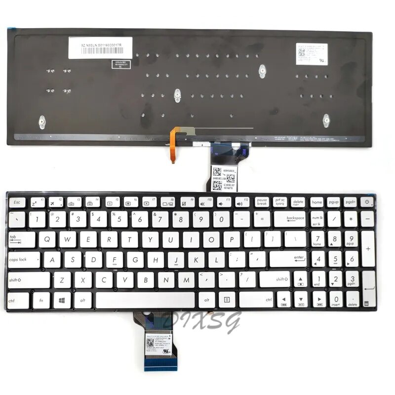 لوحة مفاتيح للكمبيوتر المحمول مع الخلفية بدون إطار ، Asus ZenBook Pro ، الولايات المتحدة ، الفضة ، UX501 ، UX501J ، UX501JW ، UX501V ، UX501VW ، جديد