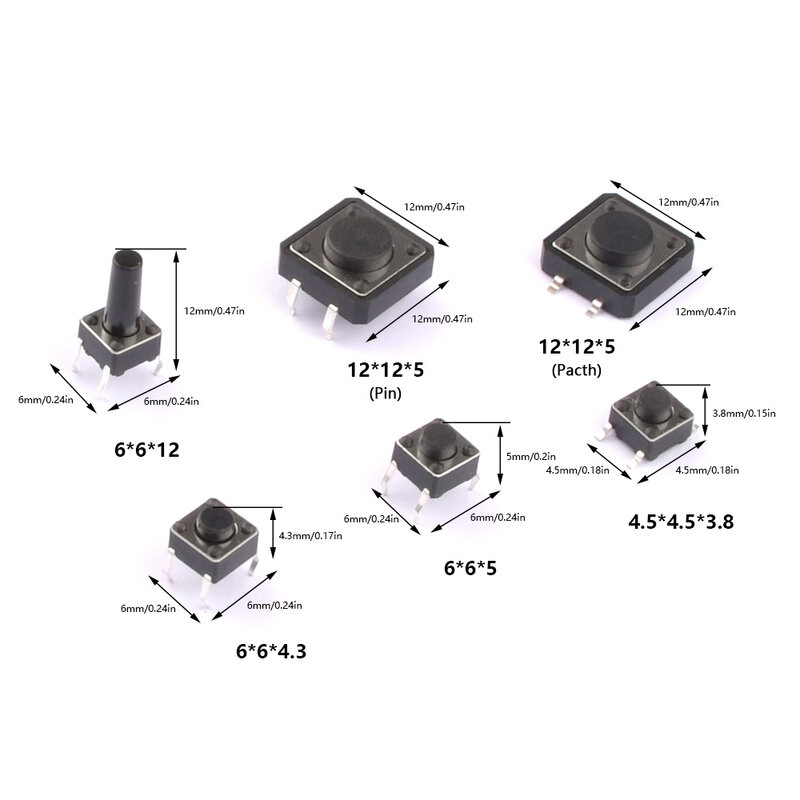 Micro-interrupteur à bouton-poussoir, 125 pièces, 25Types/lot, Mini interrupteur à feuille, Kit de combinaison à faire soi-même, SMD DIP 2*4 3*6 4*4 6*6