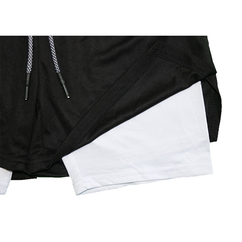 Pantalones cortos de gimnasio de Anime para hombre, 2 en 1, doble capa, secado rápido, absorbente de sudor, correr, rendimiento, entrenamiento, pantalones cortos atléticos