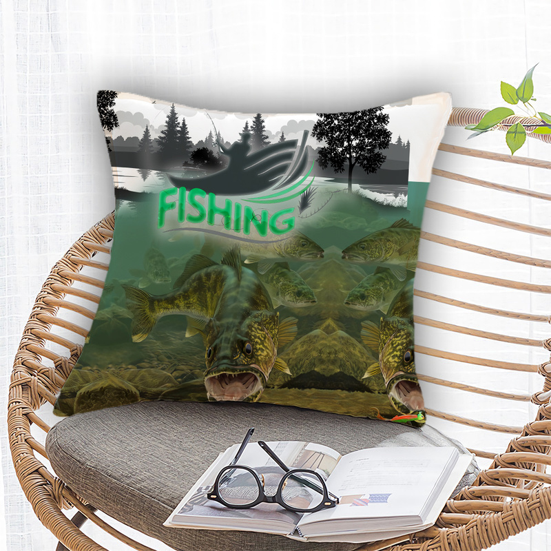 Bass Carp Fishing Pillow Cover Print Fish Pillowcover Bedroom Home Office Decorative Pillowcase Invisible Zipper Pillow