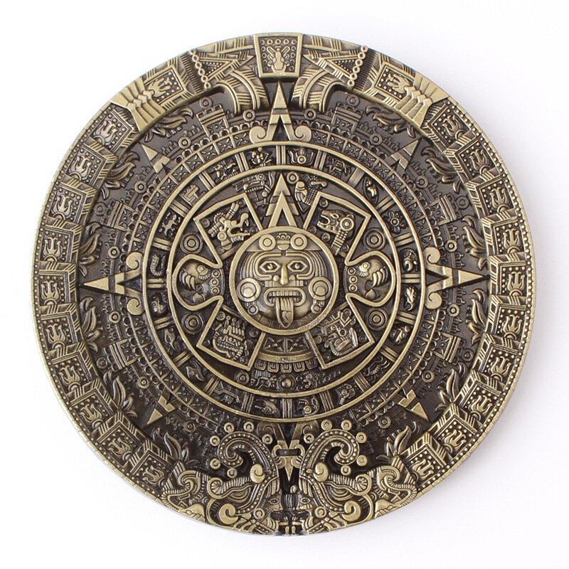 Asteca Calendário Solar Belt Buckle, Antigo Padrão Terra Maia, Misterioso