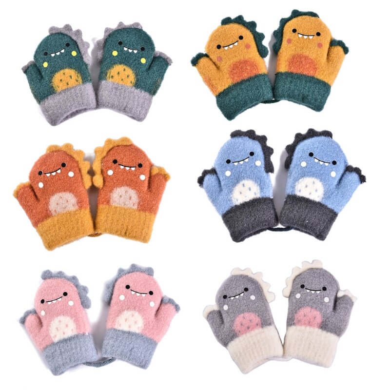 Детские зимние ветрозащитные эластичные вязаные перчатки с полными пальцами, подарок для детей, приятные для кожи теплые варежки