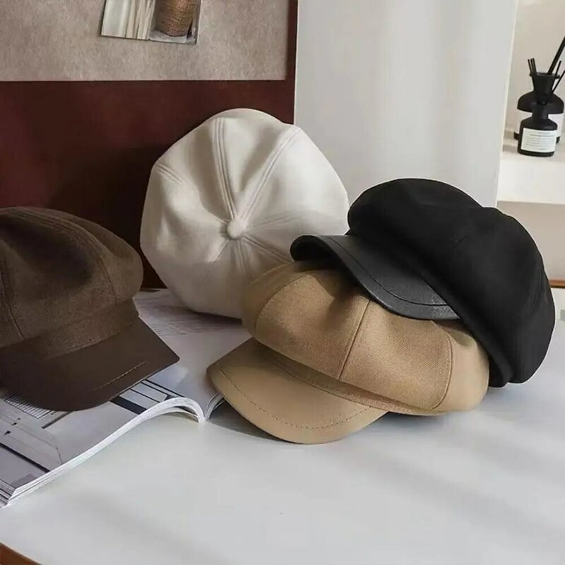 Modne damskie kapelusze w jednolitym kolorze gładka ośmiokątne czapka gazeciarza męskie damskie casualowe wełniane kapelusze zimowe Beret damskie nakładki malarskie