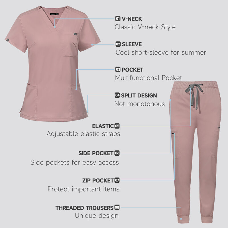 Hoge Kwaliteit Scrub Suits Groothandel Operatiekamer Medische Uniform Set Korte Mouw Verpleegkundige Set Accessoires Tops Broek Scrubs Pak