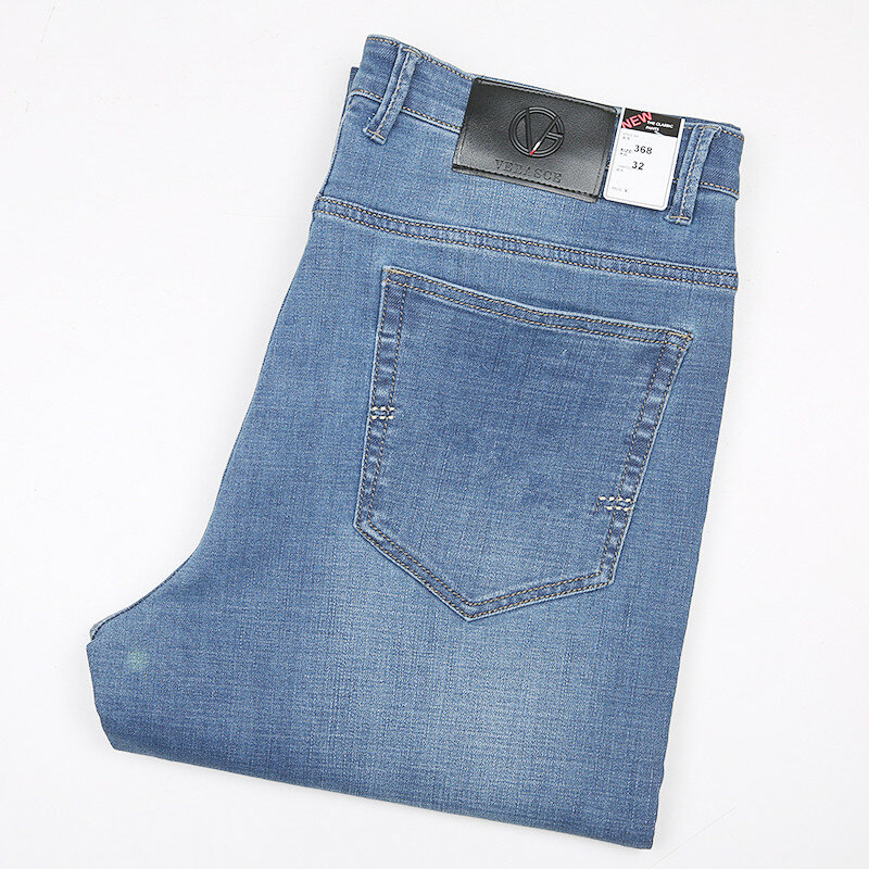 Długie letnie dżinsy wysokie spodnie Plus rozmiar 44 42 40 proste niebieskie superdługie spodnie jeansowe 117CM bardzo długi cienkie dopasowane obcisłe spodnie