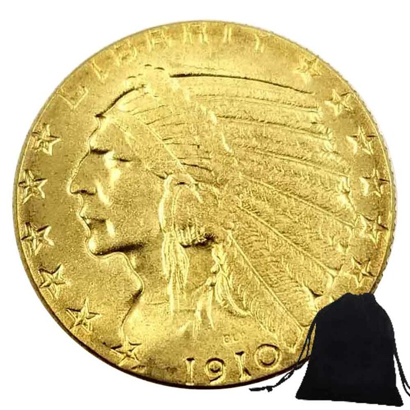 Moneda de bolsillo conmemorativa de la buena suerte, moneda de lujo de cinco dólares de la libertad de los EE. UU., moneda de decisión de club nocturno, bolsa de regalo, 1910