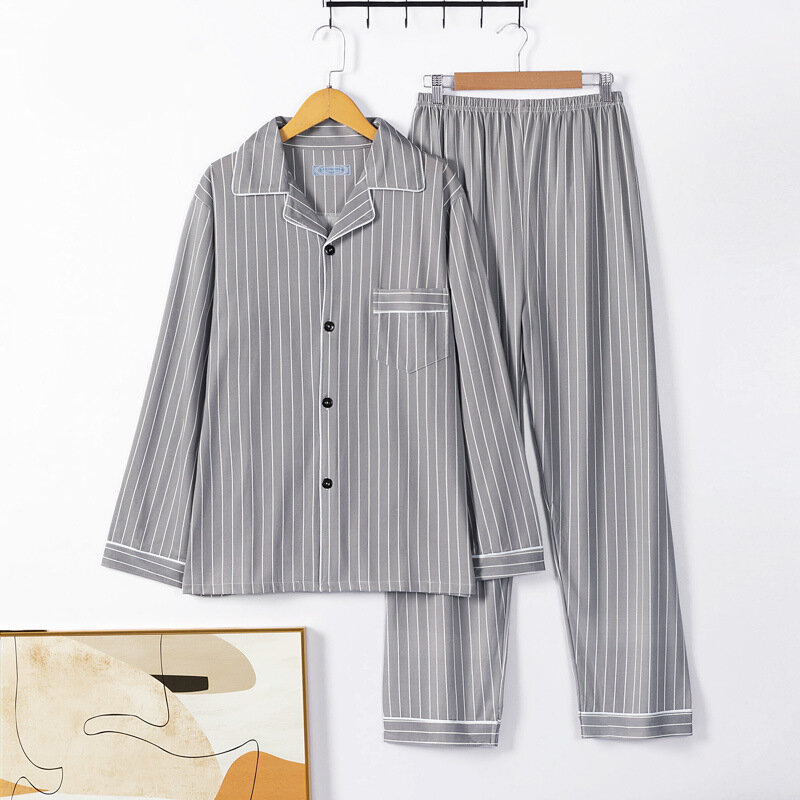 Ensemble de pyjama imprimé coréen pour hommes, manches longues, pantalons longs, vêtements de détente, vêtements de nuit, printemps, automne, 2 pièces