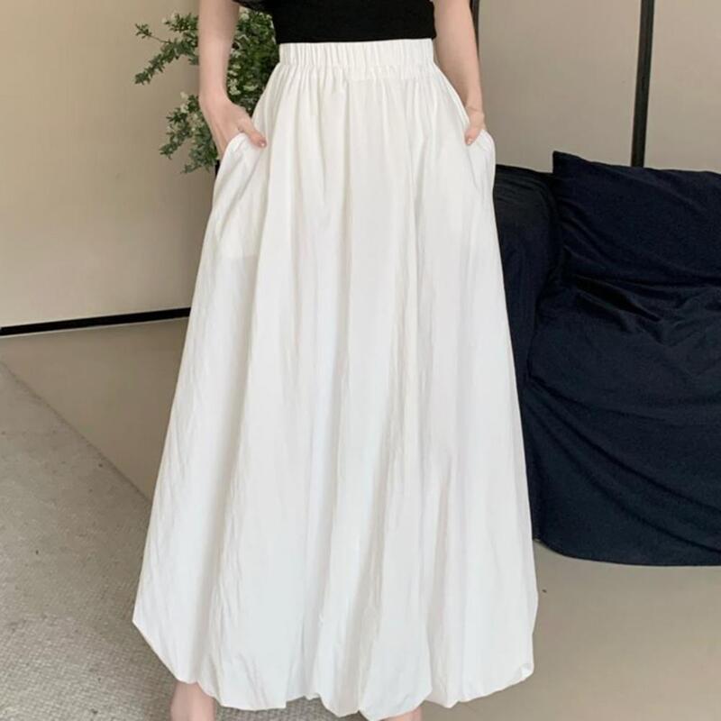 Breathable Skirt Elastic High Waist Bubble Maxi Skirt with Ankle-length Lantern Design Solid Color A-line Streetwear for Spring
