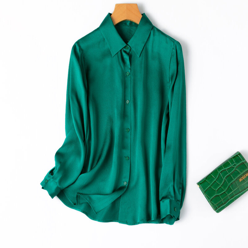 Женская рубашка из натурального шелка тутового шелкопряда с длинным рукавом и квадратным вырезом