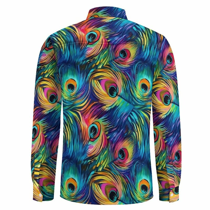 Camisa masculina de manga comprida com estampa de pavão, blusa casual engraçada, tops de design plus size, arco-íris, Y2K, outono
