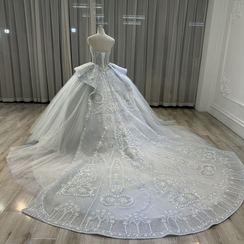 Vestido de casamento principal frisado para noiva, cinza e azul, venda quente, alta qualidade, 2023