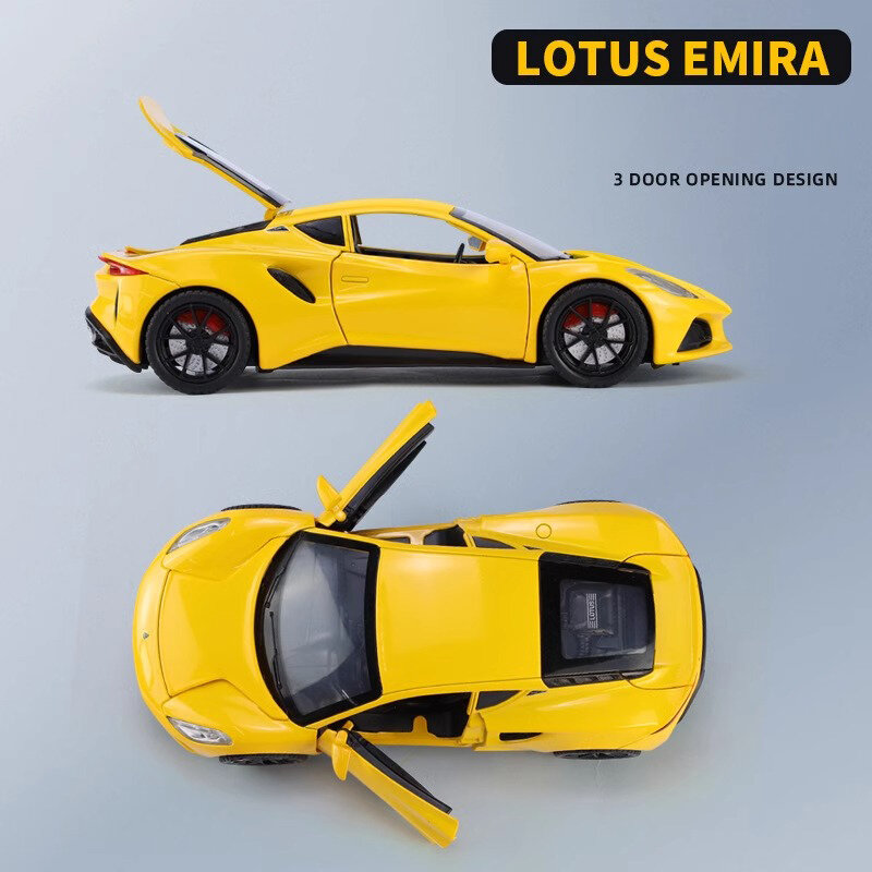Modelo de liga de metal Lotus Emira, carro de corrida, carro leve e som, coleção de brinquedos infantil, 1:24