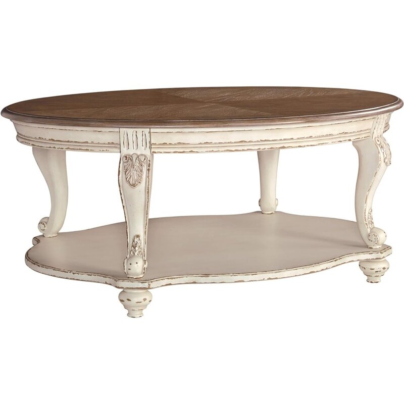 Table basse en bois marron et blanc antique, table basse