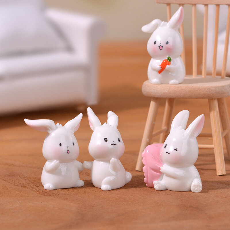 귀여운 미니 송진 당근 토끼 장식, 귀여운 만화 토끼 입상, 마이크로 모델 풍경 장식, 인형 집 미니어처 장난감