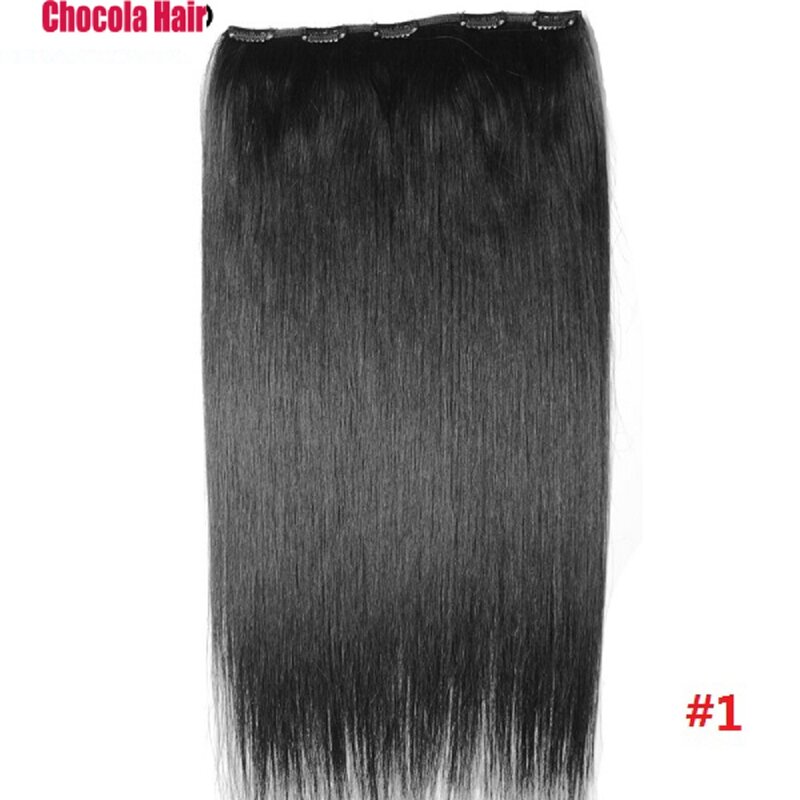 Chocala-ブラジルの自然なヘアエクステンション,レミーの人間の髪の毛,レースなし,1ピースセット,5クリップ,200g, 20 "-28", 100%