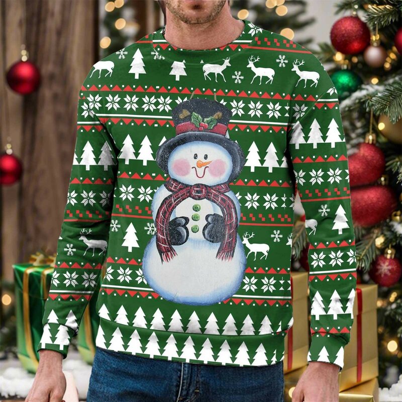 Рождественские толстовки, свитшот, Мужская одежда, свитшоты оверсайз с изображением снеговика, рождественской елки для мужчин, милый смешной пуловер, Топ
