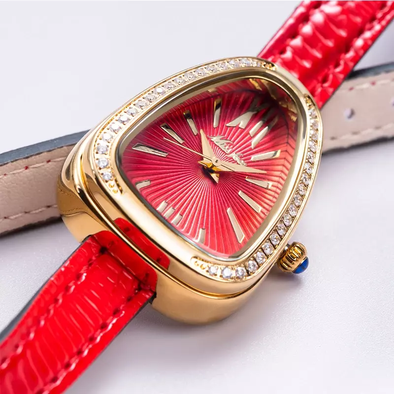 Watch for Women Luxury Gold Snake Head Design Green Dial Quartz Womens Watches Fashion Ladies Wristwatch W/ Bling Diamond Reloj