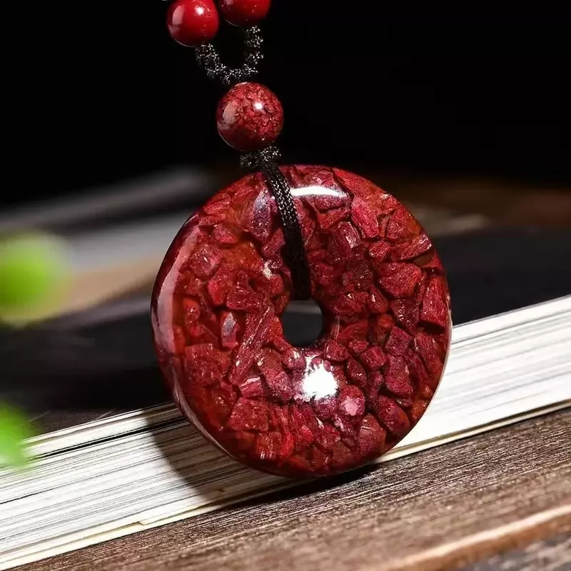 Mencheese Natural Cinnabar Pendant Crystal Sand Particles Full Light Transmission Safe Buckle Pendant Men's and Women's Jewelry