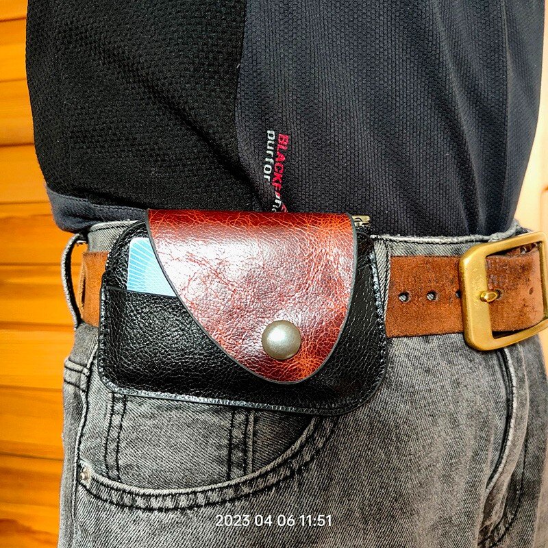 Blongk Tas Pinggang Kecil Kulit Ultra Tipis dengan Ritsleting Dek Ganda Tas Kartu & Tempat ID Dompet Mini Pria Wanita LKHD