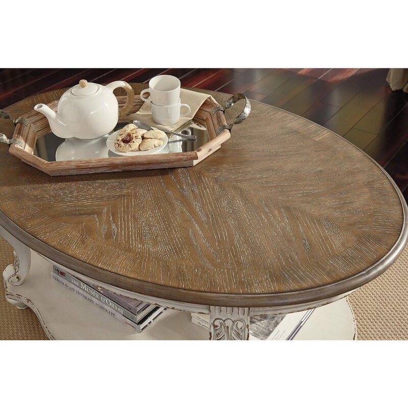 Realyn Casual Cottage Coffee Table Antique White & Brown Furniture Luxury Café