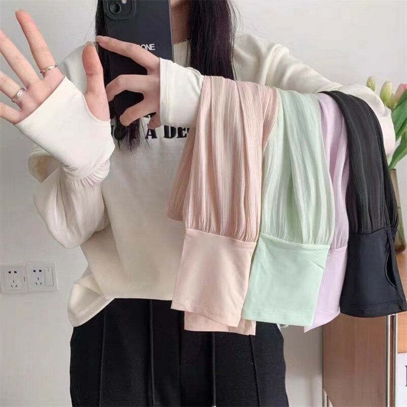 New Ice Silk Arm Sleeves Loose Breathable Arm Cuff Cover Summer Sunscreen Cycling Driving Sports Fingerless Long Gloves Sleeves