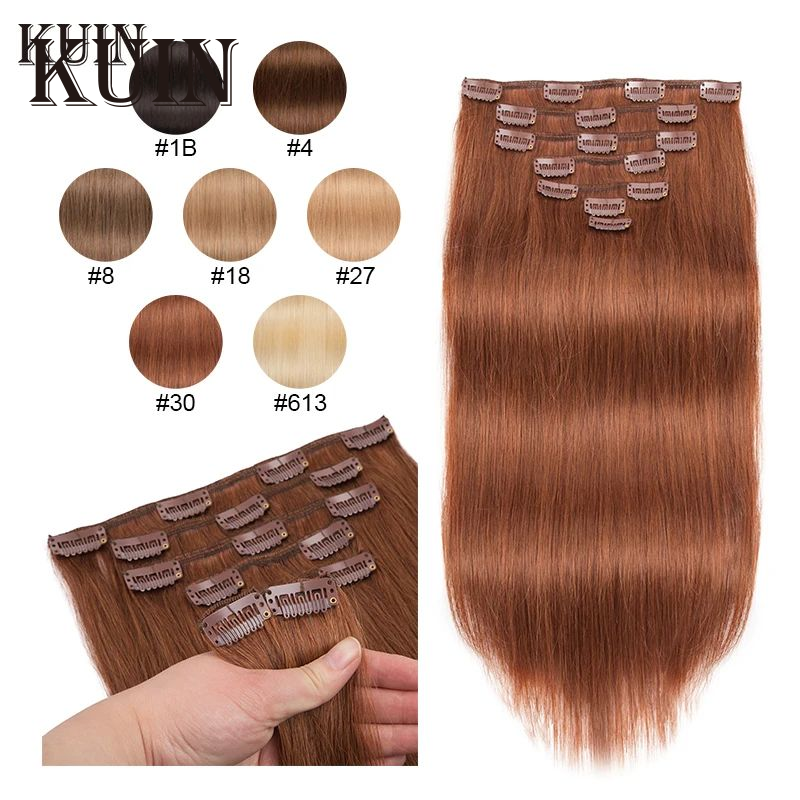 Bezszwowe przedłużanie włosy Clip In ludzkie włosy proste brazylijskie Remy na całą głowę 7 sztuk/zestaw 12-26 "klips w naturalnym spinki do włosów dla kobiet