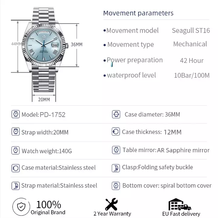 Jhlu-Reloj de cristal de zafiro para hombre, cronógrafo mecánico de lujo con esfera de textura de meteorito, automático, con fecha de día, Original, nuevo