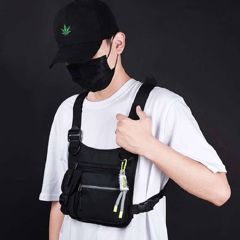 Hohe Qualität Wasserdichte Oxford Unisex Brust Taschen Mit Anhänger 2022 Hip Hop Streetwear Brust Rig Tasche Multifunktions Taktische Weste