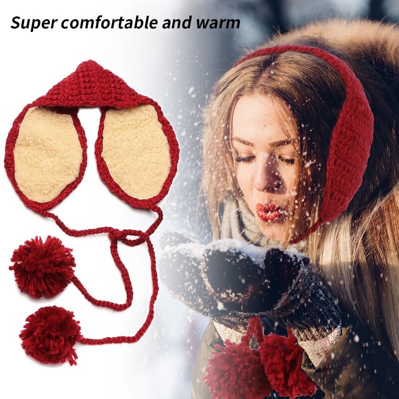 Drawstring Knitted Earmuffs Warm Handmade Hairball Warm Earmuffs Plush Retro Headband Unisex