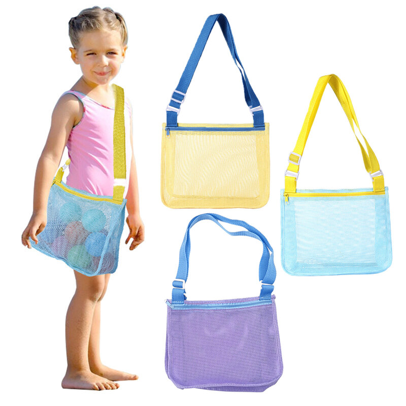 Удобная и регулируемая нейлоновая сумка через плечо, Пляжная сетчатая сумочка для игрушек, забавная широкая, детская пляжная сумка
