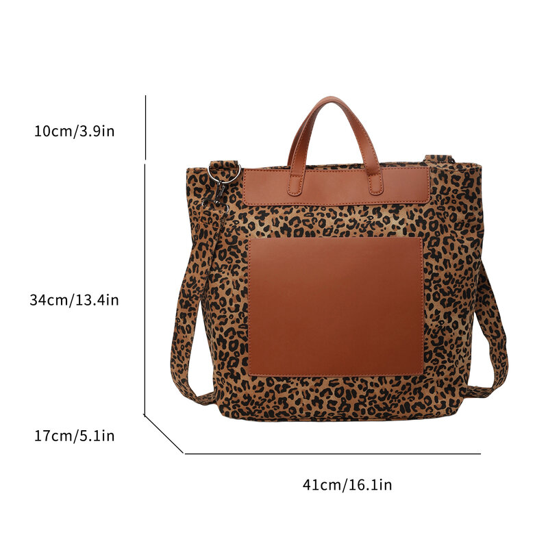 Vintage Women's Bag Shopper Simple Fashion Zipper Handbags Brown Leopard Nylon  Crossbody Large Capacity Tote Shoulder Bags