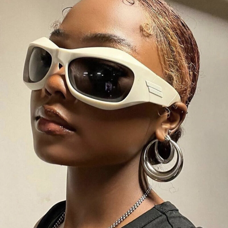 Солнцезащитные очки Асимметричные для мужчин и женщин, Уникальные Модные Винтажные готические солнечные очки в стиле хип-хоп, в полоску, с дугой, Y2K
