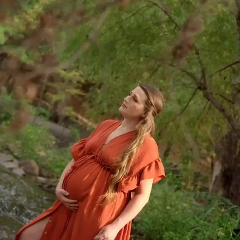 Vestido de maternidade algodão sólido para mulheres grávidas, vestidos plissados, adereços fotografia, roupa de banho do bebê, verão