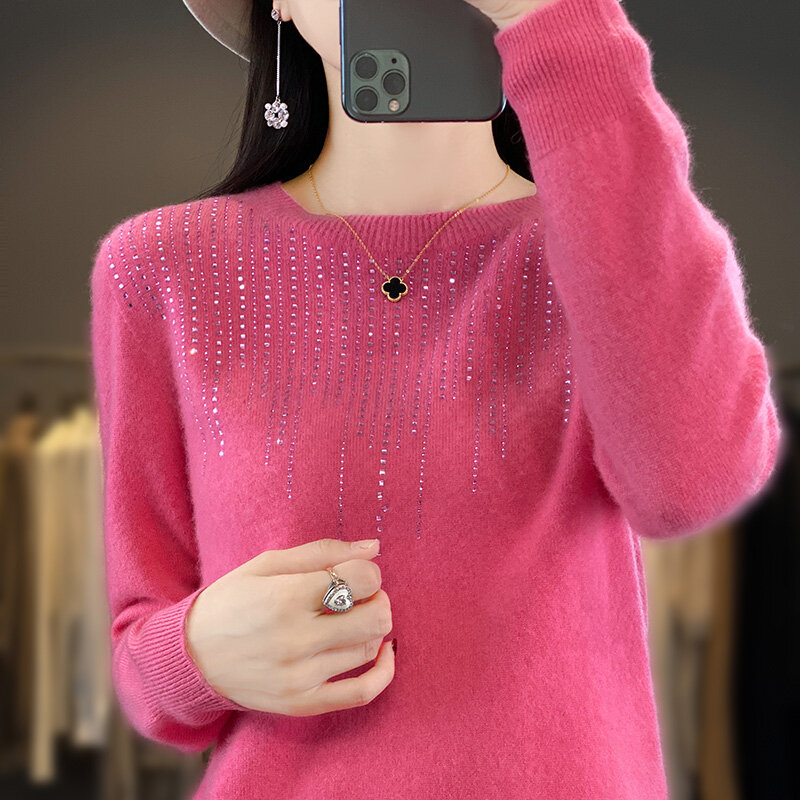 Camisa de fondo coreana para mujer, jersey de cuello redondo que combina con todo, de manga larga, ahuecado, de gama alta