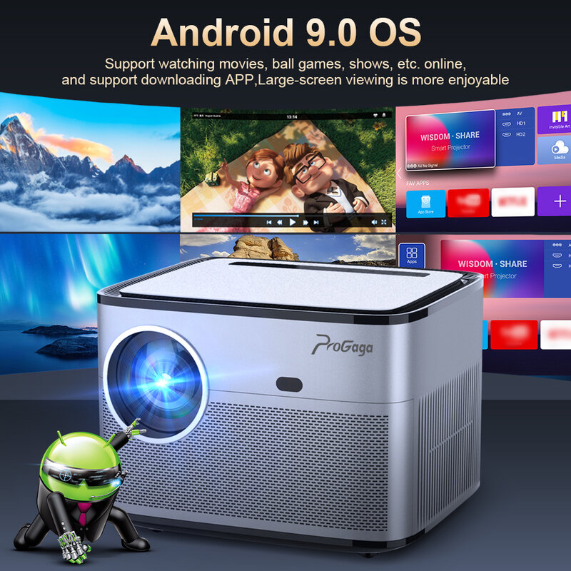 PROGAGA-Proyector PG550W, dispositivo portátil de enfoque automático, Full HD, 1080P, 4K, Android, WiFi, PG550, cine en casa