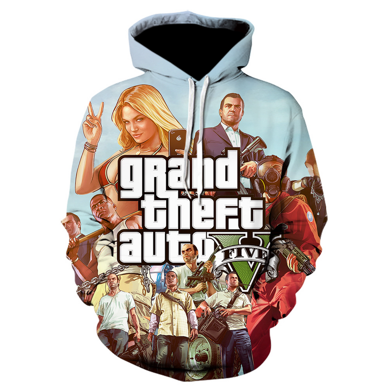 Grand Theft Hoodie anak-anak bertudung, Sweatshirt Pullover permainan GTA 5 motif 3d otomatis, Hoodie ukuran besar modis untuk pria dan wanita