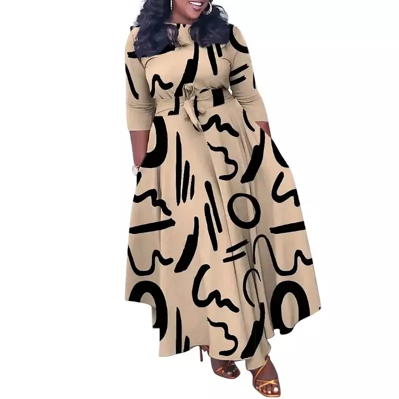 Plus Size Mode Afrikaanse Feestjurken Voor Vrouwen Dashiki Ankara Veterjurken Elegante Print Kalkoen Moslim Maxi Jurk 2023 Nieuw