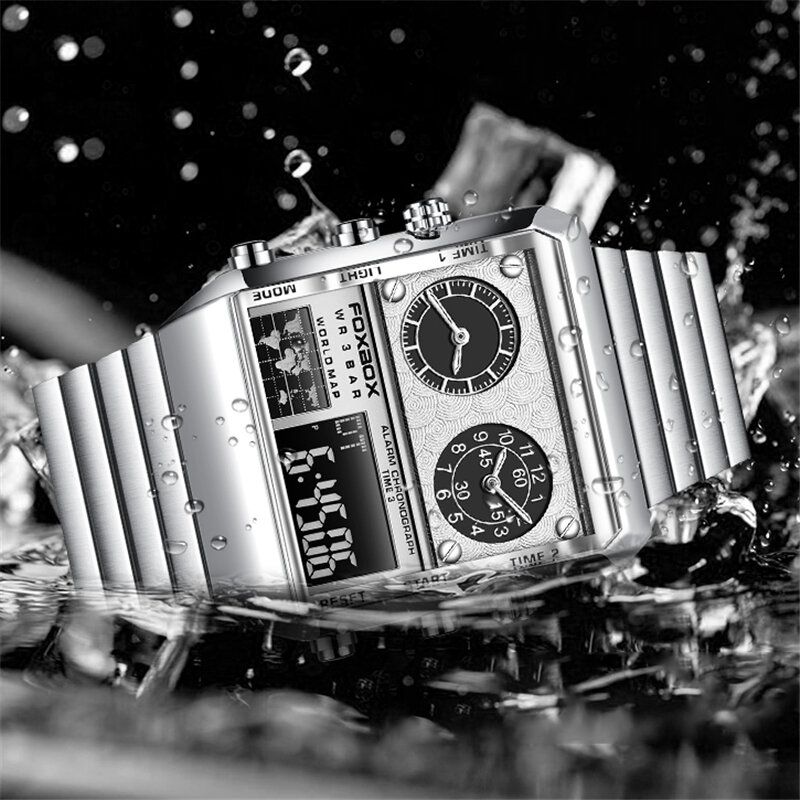 LIGE العلامة التجارية الفاخرة FOXBOX حاوية من الفولاذ المقاوم للصدأ الرياضة رجالي ساعات كوارتز ساعة اليد للرجال العسكرية مقاوم للماء ساعة ذهبية رقمية