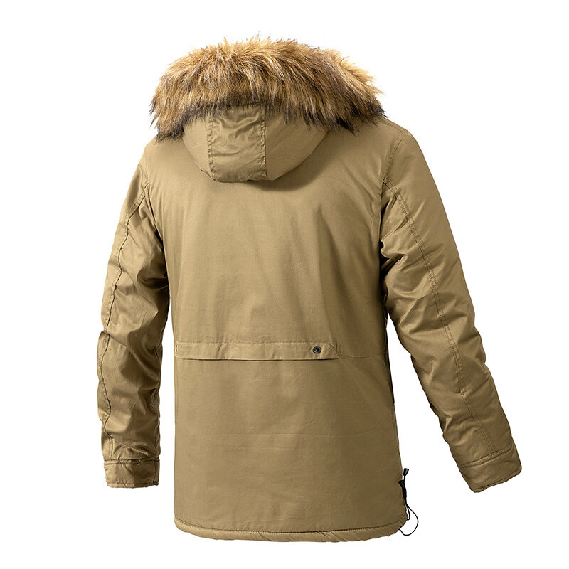 Men Warm Parkas Winter Fleece Thick Fur Collar Long Parka Jacket Mens Fashion Casual Windproof Detachable Hat Jackets Coat Male