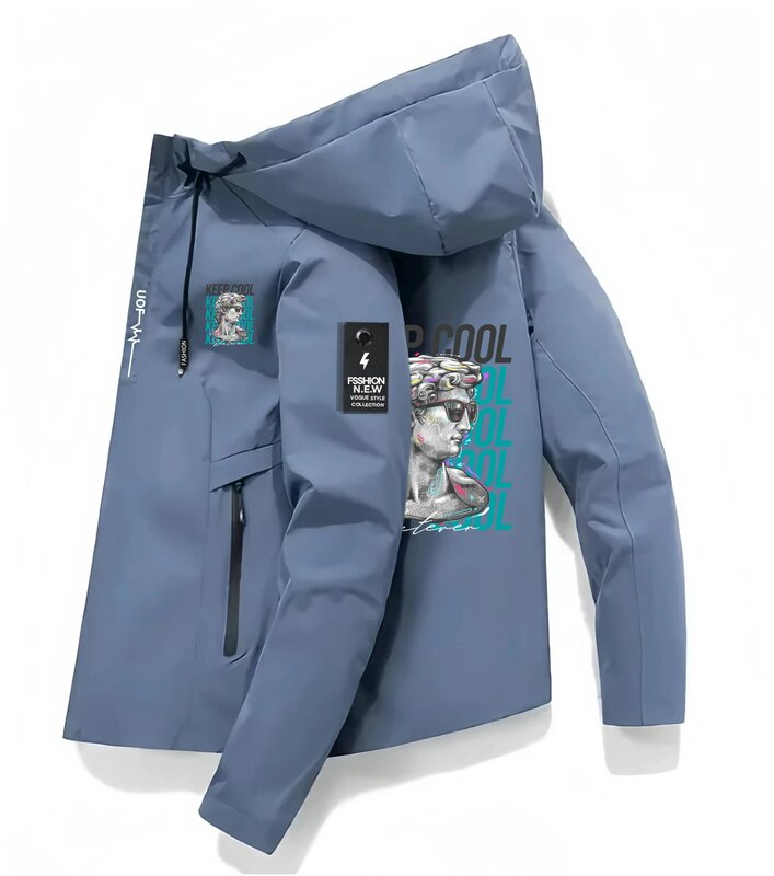 멋진 조각 초상화 인쇄 2024 후드 재킷, 남성용 따뜻한 재킷, 방수 조깅 캐주얼 코트, 남성 패션 루즈 코트