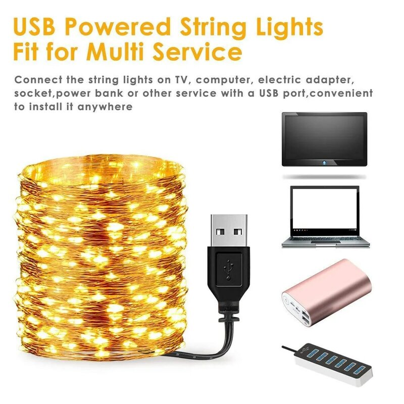 USB Led String Light 5M/10M/20M Telecontrol 8 modalità telecomando luci fata ghirlande matrimonio natale decorazioni natalizie lampade