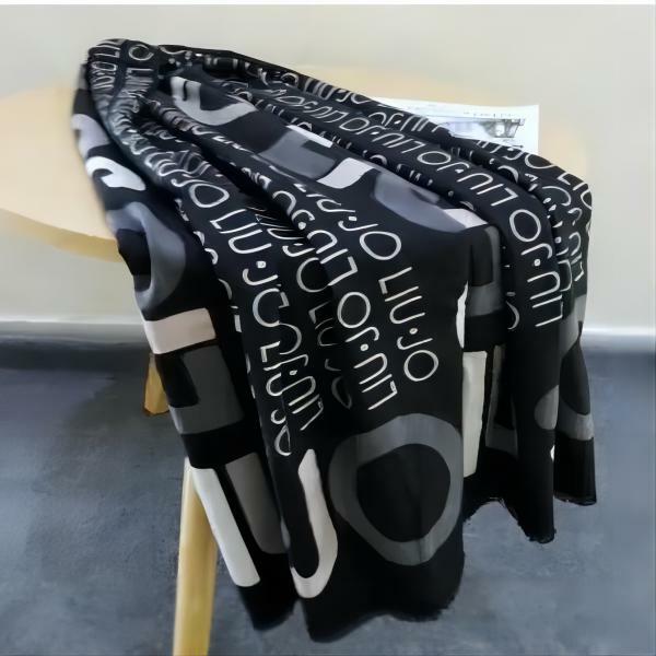 LIU.JO 클래식 패션 블랙 문자 패턴 스카프 숄, 가을 겨울 따뜻한 긴 스카프 도매