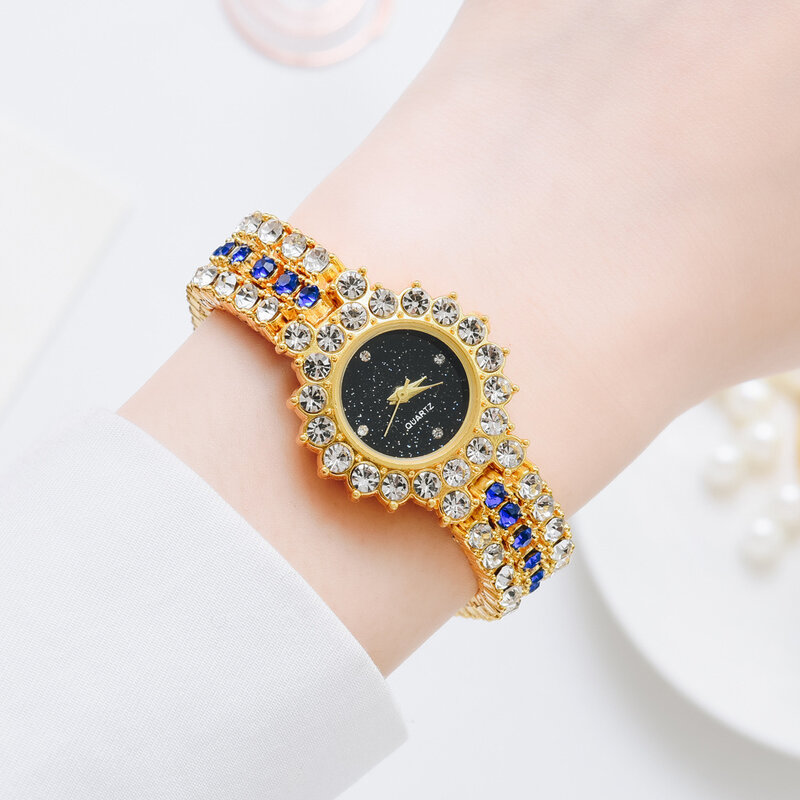 Reloj de cuarzo de cielo estrellado para mujer, esfera pequeña completa de diamante, estilo coreano, elegante, nuevo