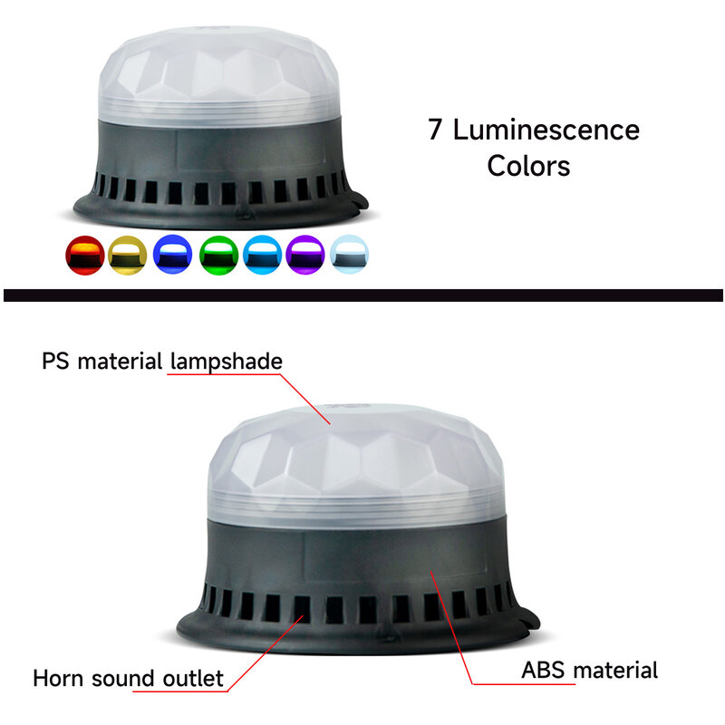 Luz de advertência estroboscópica impermeável, sirene com chifre 120dB, 8 tons, 3 modos flash, 7 cores, CA 100V-240V