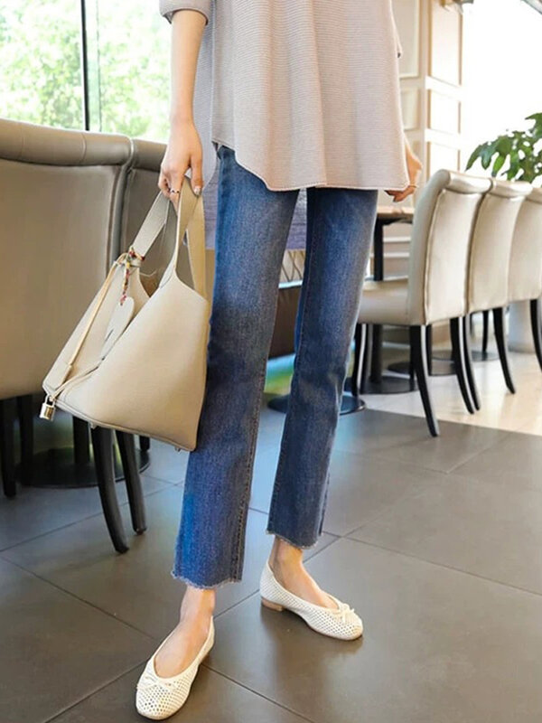Dżinsy damskie Streetwear chłopak proste obcisłe do kostek kobiece spodnie dżinsowe spodnie ze stretchem koreański moda y2k Jeans