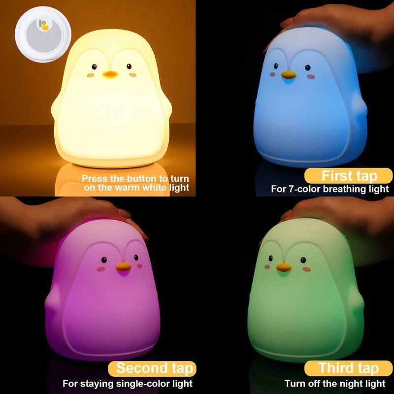 Penguin Silicone Night Light Cute Penguin Animal Lamp Touch Night Light Soft Decorative Multicolor Rechargeable Bedside Light