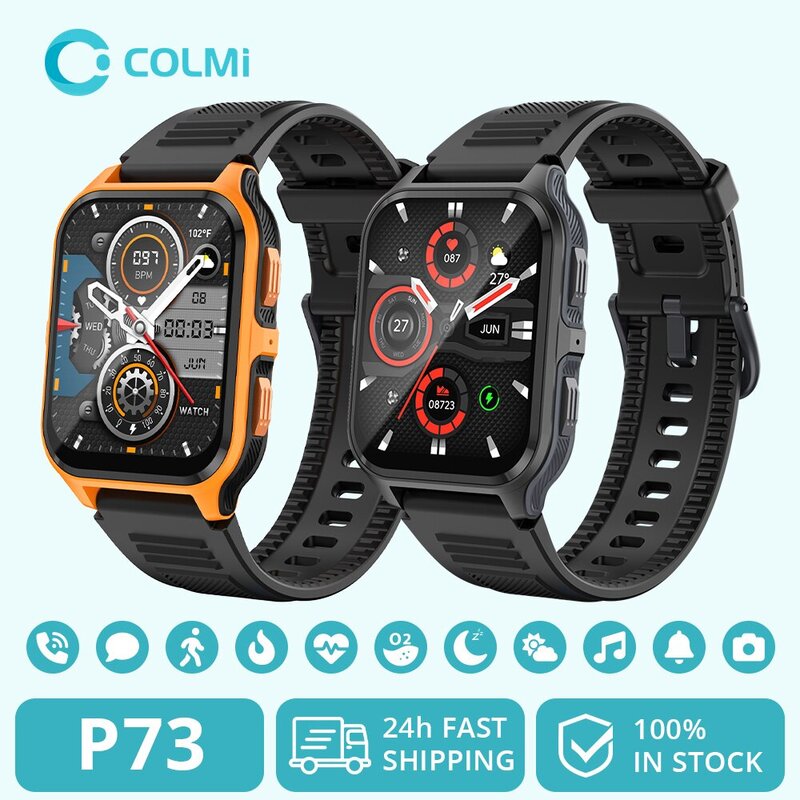 COLMI P73 1.9インチ屋外ミリタリースマートウォッチメンズ、Bluetooth通話スマートウォッチ、Xiaomi Android iOS用、IP68防水フィットネスウォッチ