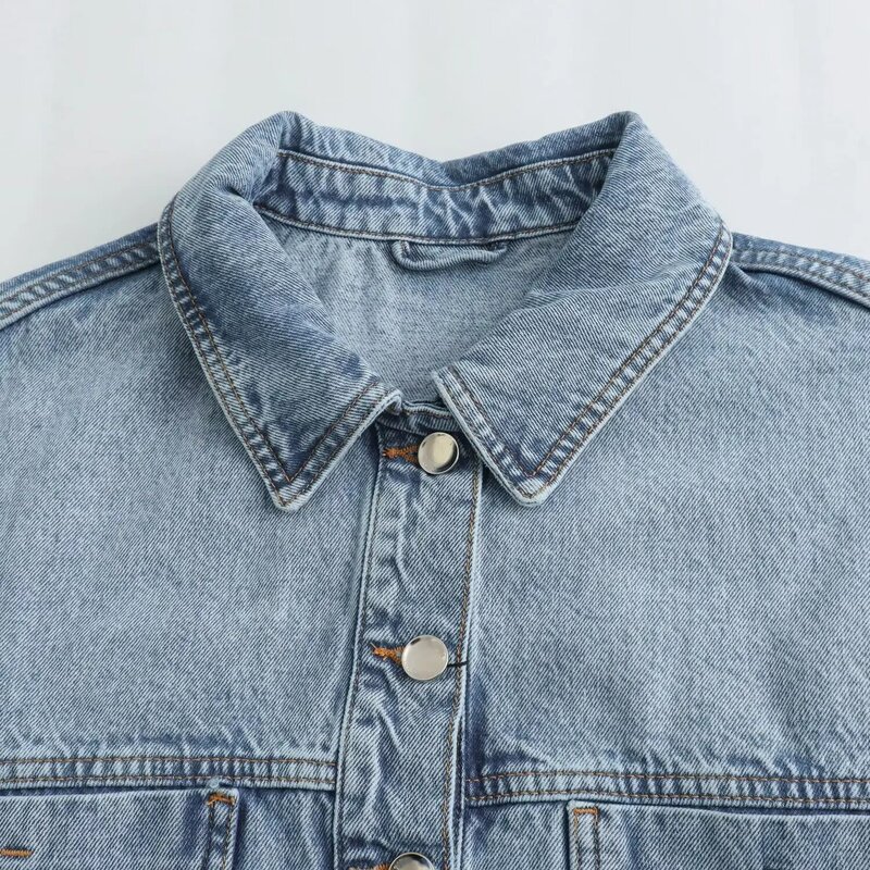 Damska nowa moda na co dzień duża kieszeń obdarta kurtka jeansowa