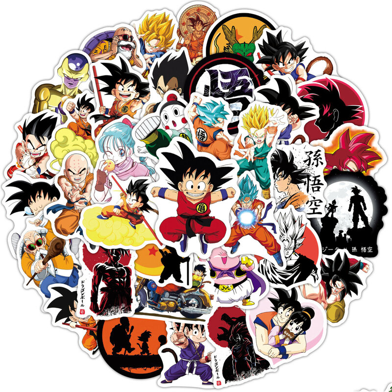 Anime Dragon Ball adesivos para crianças, adesivos dos desenhos animados, decalques de graffiti, skate, laptop, garrafa de água, motocicleta, brinquedo, 10 pcs, 50 pcs, 100pcs